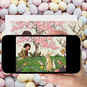 Cartes Pour Fêtes Annuelles Enfant Vintage à la chasse aux œufs de Pâques avec