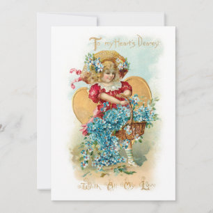Cartes Pour Fêtes Annuelles Enfant vintage avec coeur et fleurs de Saint-Valen