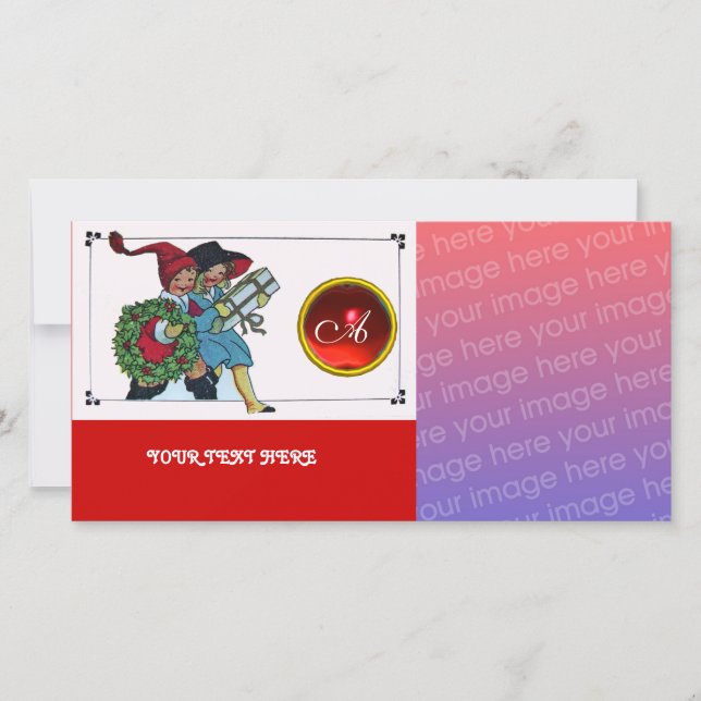 Cartes Pour Fêtes Annuelles ENFANTS AVEC CHRISTMAS CADEAUX monogramme (Devant)