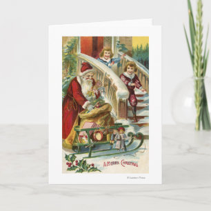 Cartes Pour Fêtes Annuelles Enfants courant pour saluer Père Noël