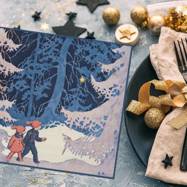 Cartes Pour Fêtes Annuelles Enfants d'autrefois faisant une promenade du soir  (Créateur téléchargé)