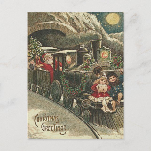 Cartes Pour Fêtes Annuelles Enfants de guirlande de houx de train du père noël (Devant)