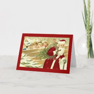 Cartes Pour Fêtes Annuelles Enfants de Noël Vintage à l'écoute du Père Noël