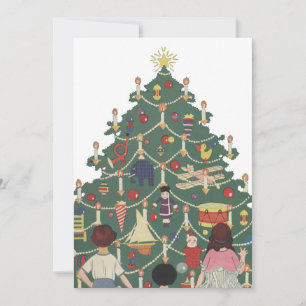 Cartes Pour Fêtes Annuelles Enfants de Noël vintage autour d'un arbre décoré