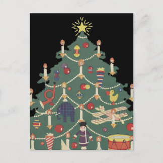 Cartes Pour Fêtes Annuelles Enfants de Noël vintage autour d'un arbre décoré