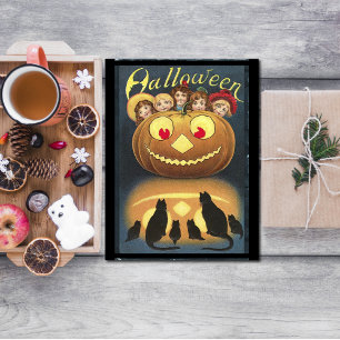 Cartes Pour Fêtes Annuelles Enfants d'Halloween vintage se cachant derrière le
