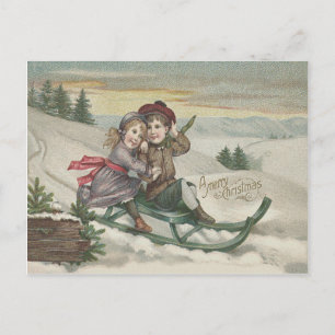 Cartes Pour Fêtes Annuelles Enfants dormant Arbre de Noël Neige hiver