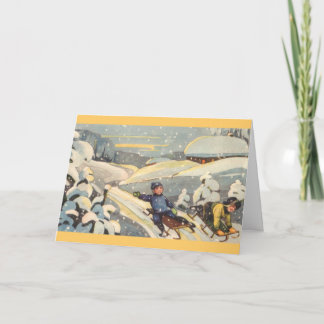 Cartes Pour Fêtes Annuelles Enfants estoniens sur des luge