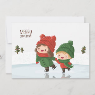 Cartes Pour Fêtes Annuelles Enfants faisant du patin à glace à Noël