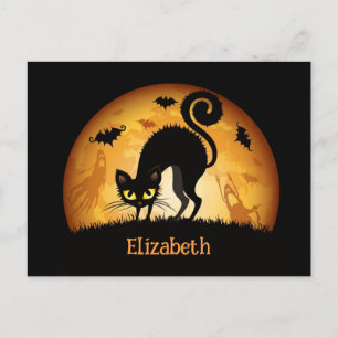 Cartes Pour Fêtes Annuelles Enfants Halloween Chat noir message personnalisé