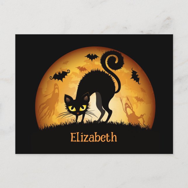 Cartes Pour Fêtes Annuelles Enfants Halloween Chat noir message personnalisé (Devant)