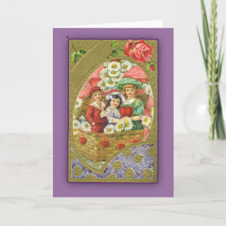 Cartes Pour Fêtes Annuelles Enfants mignons dans un panier Valentin victorien