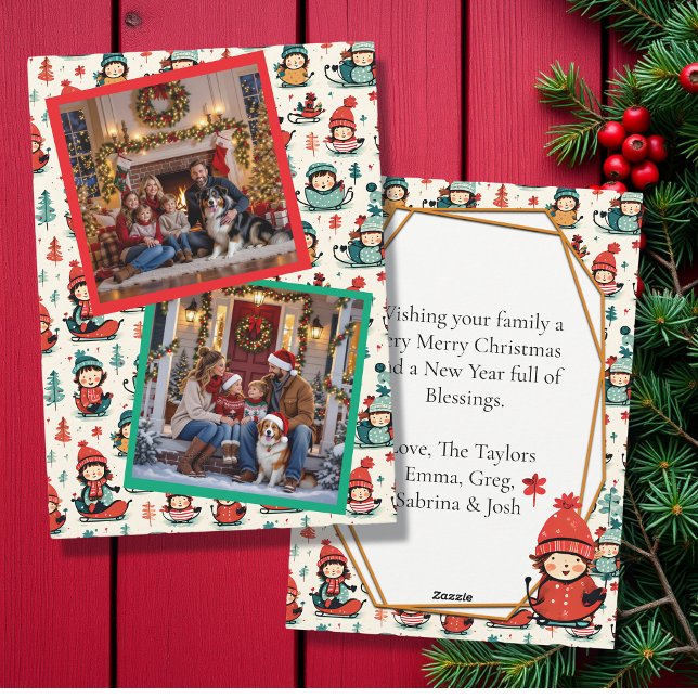 Cartes Pour Fêtes Annuelles Enfants mignons Dormir deux photos Noël (Créateur téléchargé)