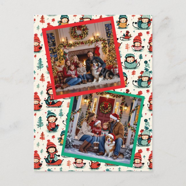 Cartes Pour Fêtes Annuelles Enfants mignons Dormir deux photos Noël (Devant)