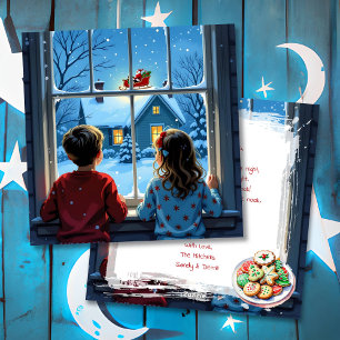 Cartes Pour Fêtes Annuelles Enfants regardant le traîneau de Noël du Père Noël