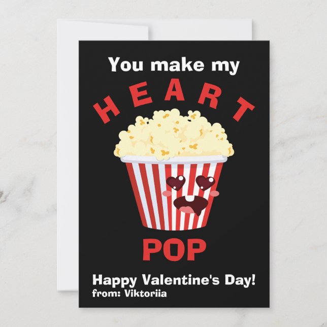 Cartes Pour Fêtes Annuelles Enfants Saint-Valentin Mignon Popcorn Noir (Devant)