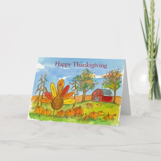 Cartes Pour Fêtes Annuelles Enfants Thanksgiving Turquie Red Barn Citrouille P (Devant)