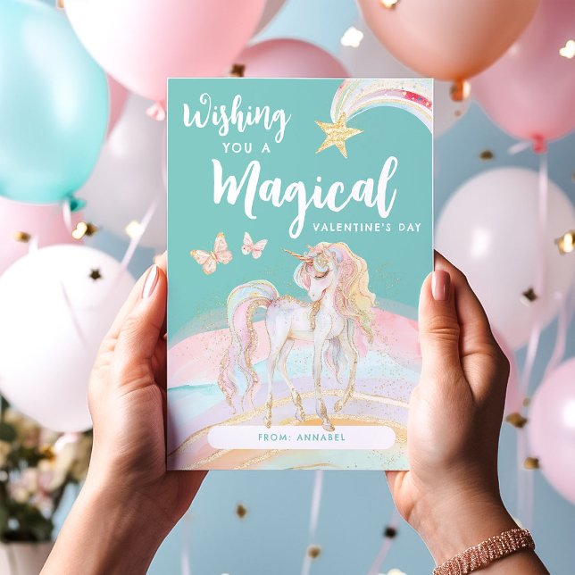 Cartes Pour Fêtes Annuelles Enfants Unicorn Magique Valentines (Créateur téléchargé)