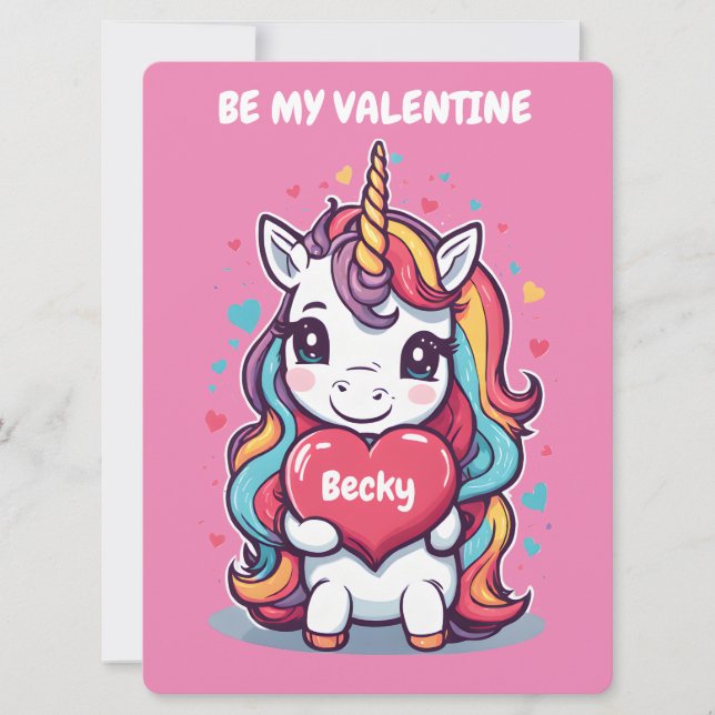 Cartes Pour Fêtes Annuelles Enfants Unicorn Saint Valentin (Devant)
