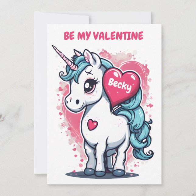 Cartes Pour Fêtes Annuelles Enfants Unicorn Saint Valentin (Devant)