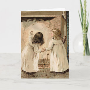 Cartes Pour Fêtes Annuelles Enfants Vintage De Noël À La Recherche De Père Noë