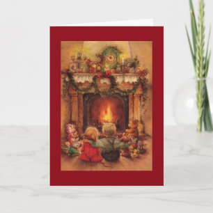 Cartes Pour Fêtes Annuelles Enfants Vintage De Noël Par Le Feu