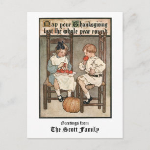Cartes Pour Fêtes Annuelles Enfants vintages avec Salutation Thanksgiving