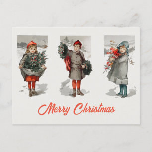 Cartes Pour Fêtes Annuelles Enfants vintages et Noël de neige hivernale Holly