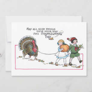 Cartes Pour Fêtes Annuelles Enfants Vintages mignons avec Thanksgiving Turquie
