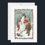 Cartes Pour Fêtes Annuelles Enfants Vintages mignons et Snowman<br><div class="desc">Deux enfants victoriens construisent un bonhomme de neige avec Joyeux texte de Noël et fête frontière sainte et champ de texte modifiable. L'arrière comporte une bordure personnalisée avec des champs de texte modifiables.</div>