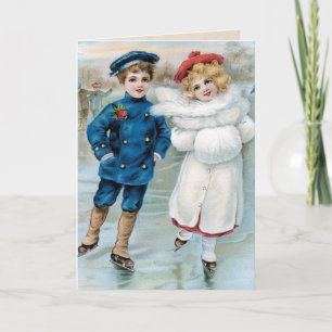 Cartes Pour Fêtes Annuelles Enfants vintages Patinage sur glace
