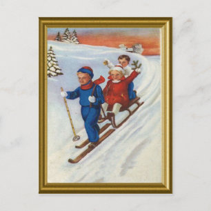 Cartes Pour Fêtes Annuelles Enfants vintages ski
