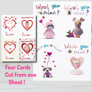 Cartes Pour Fêtes Annuelles Enfants Wooly Hearts 4xValentine's Day Card