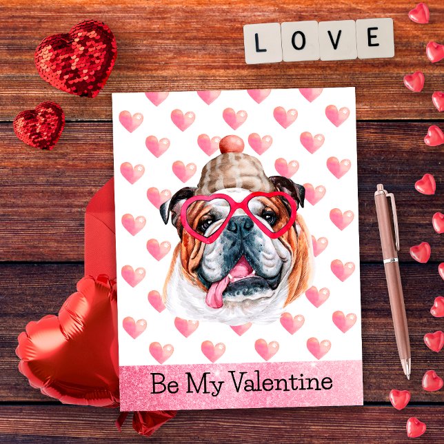 Cartes Pour Fêtes Annuelles English Bulldog Be My Valentine Dog Valentine's (Créateur téléchargé)