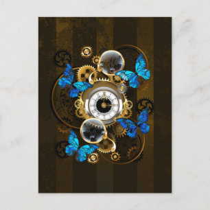 Cartes Pour Fêtes Annuelles Engrenages Steampunk et papillons bleus