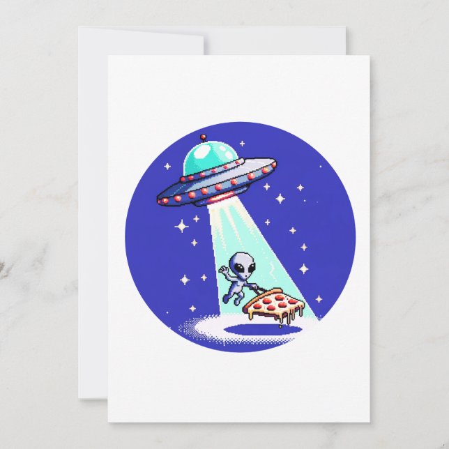 Cartes Pour Fêtes Annuelles Enlèvement de pizza Alien - Drôle Pixel Art UFO De (Devant)