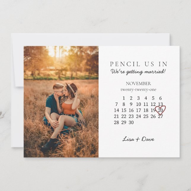 Cartes Pour Fêtes Annuelles Enregistrer la date Nov 2021 Calendrier Mois Coeur (Devant)