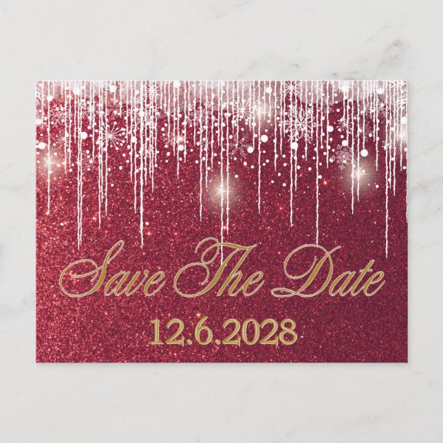 Cartes Pour Fêtes Annuelles Enregistrer la date Red Glitter Drips Fêtes de fin (Devant)