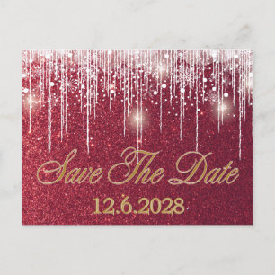Cartes Pour Fêtes Annuelles Enregistrer la date Rouge Paillettes Gouttes Fêtes