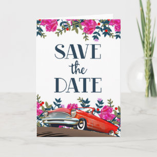 Cartes Pour Fêtes Annuelles Enregistrer la date Vintage voiture rouge