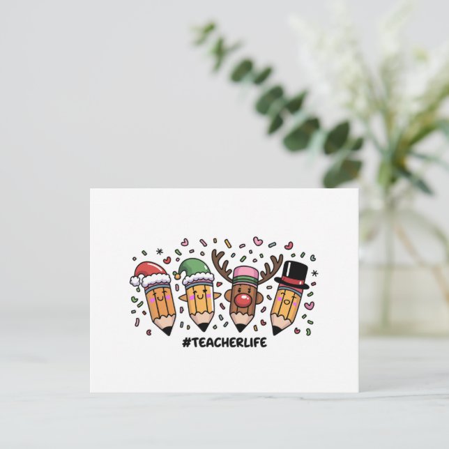 Cartes Pour Fêtes Annuelles Enseignant Noël Pencils Enseignant Vie Joyeux Noël (Debout devant)