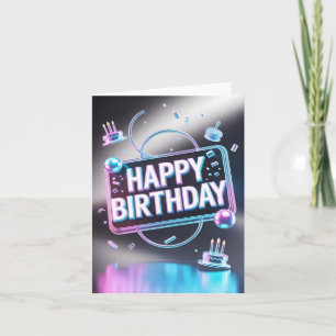 Cartes Pour Fêtes Annuelles Enseigne néon 3D "Joyeux Anniversaire" futuriste