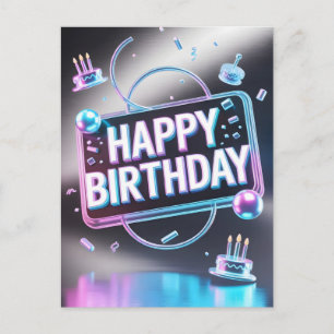 Cartes Pour Fêtes Annuelles Enseigne néon 3D "Joyeux Anniversaire" futuriste