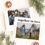 Cartes Pour Fêtes Annuelles Ensemble dans l'amour moderne Trois photos Noël<br><div class="desc">Cette "Modern Elegant Three Photo Christmas Holiday Card" capte la chaleur de la saison avec une touche détendue et chaleureuse. Le message "Ensemble dans l'amour" s'associe parfaitement à votre photo de famille, ajoutant une atmosphère confortable et personnelle à votre accueil de vacances. Le design épuré et la typographie audacieuse font...</div>