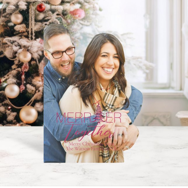 Cartes Pour Fêtes Annuelles Ensemble plus joyeux  Script Pagode 1-Photo Noël (Merrier Together Script Pagoda 1-Photo Christmas Holiday Card)