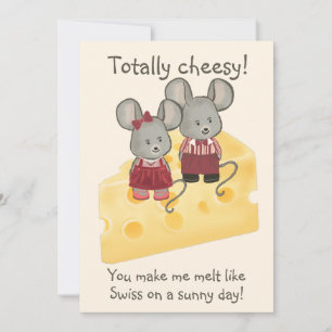 Cartes Pour Fêtes Annuelles Entièrement Cheesy Girl & Boy Mouse assis sur le f