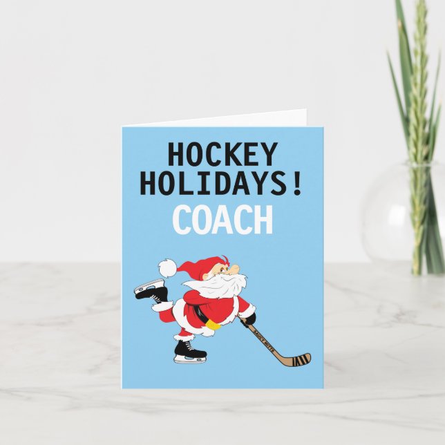 Cartes Pour Fêtes Annuelles Entraîneur de Hockey Père Noël Patinage Noël (Devant)