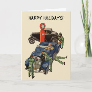 Cartes Pour Fêtes Annuelles Entreprise de Noël vintage, station-service automo