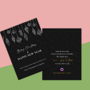 Cartes Pour Fêtes Annuelles Entreprise Elégante Noir Blanc Noël Nouvel An