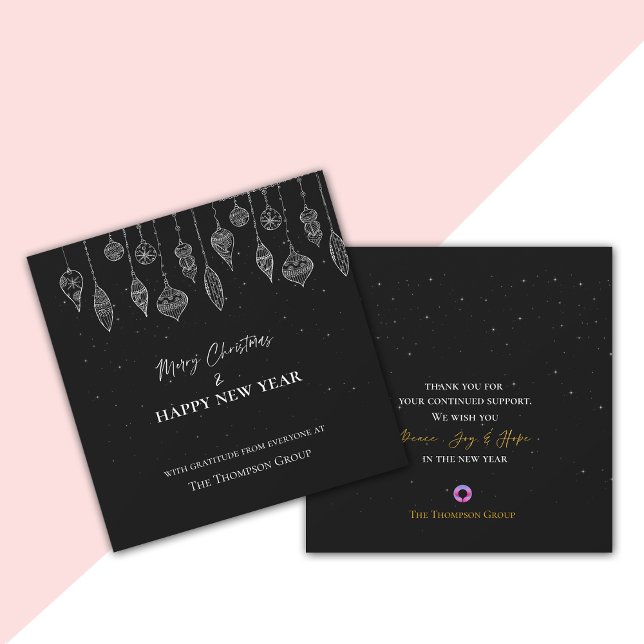 Cartes Pour Fêtes Annuelles Entreprise Elégante Noir Blanc Noël Nouvel An (Corporate Elegant Black White Christmas New Year Holiday Card)